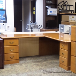 Oak Dual Pedestal L Suite Desk with Dual Pedestals